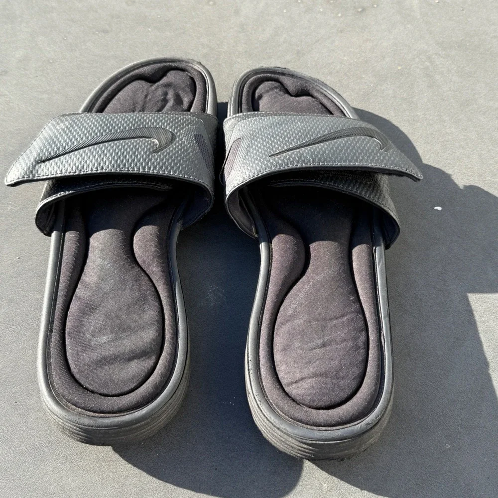 Nike Solarsoft Slides Mens 12, Y2K Swoosh Black Gray Comfort Sz 45